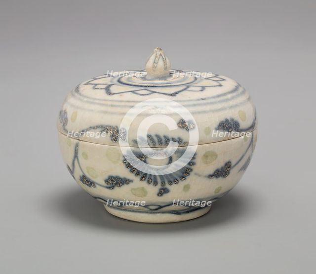 Covered Box with Lotus Bud Knob and Lotus Flower Motif on Lid, 15th century. Creator: Unknown.