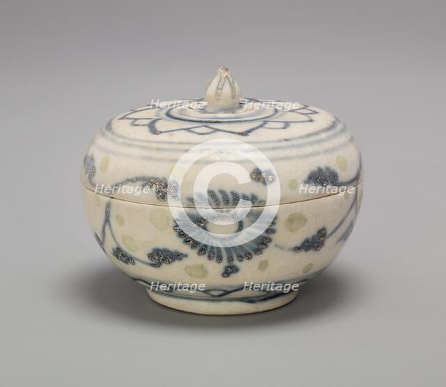 Covered Box with Lotus Bud Knob and Lotus Flower Motif on Lid, 15th century. Creator: Unknown.
