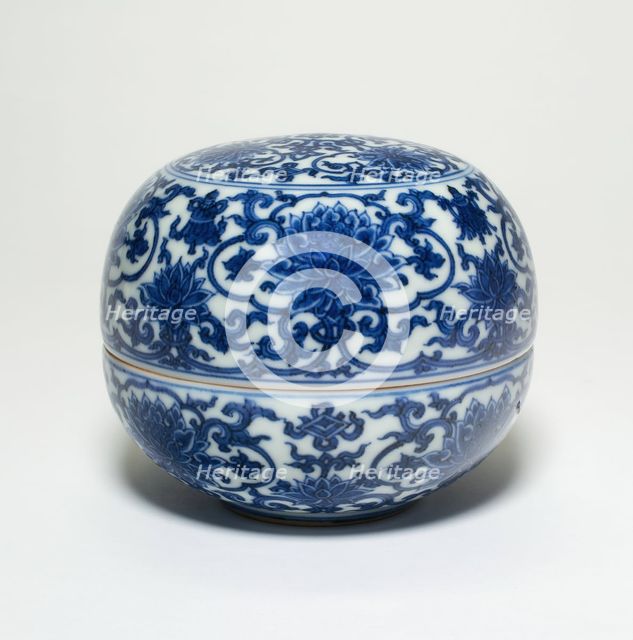 Covered Box with Lotus Flowers, Ming dynasty (1368-1644), Jiajing reign mark (1521-1567). Creator: Unknown.