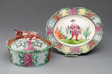Covered Butter Dish and Stand, Staffordshire, c. 1760. Creator: Staffordshire Potteries