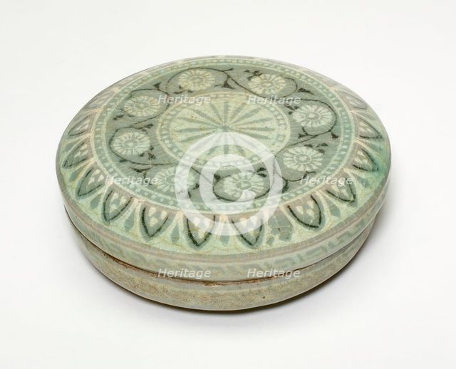 Covered Cosmetic Box with Chrysanthemum Flower Heads, Korea, Goryeo dynasty, mid-13th century. Creator: Unknown.