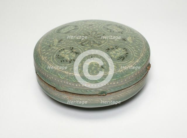 Covered Cosmetic Box with Chrysanthemum Flower Heads, Korea, Goryeo dynasty, late 13th century. Creator: Unknown.