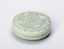 Covered Cosmetic Box wih Petalled Rosette, Flying Cranes, Stylized Clouds, and Layered..., 13th cent Creator: Unknown