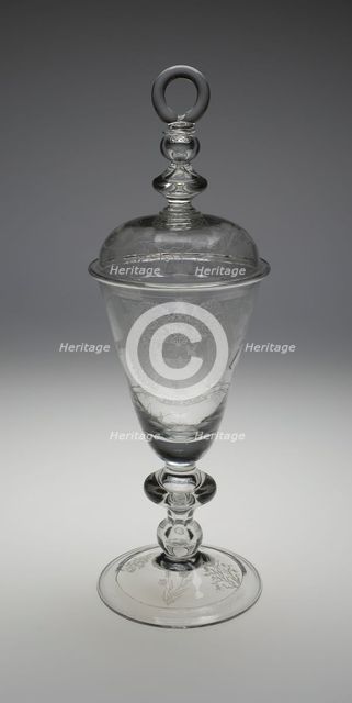 Covered Diamond-Engraved Armorial Marriage Goblet, England, c. 1700-1709. Creator: Unknown.