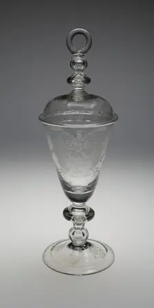 Covered Diamond-Engraved Armorial Marriage Goblet, England, c. 1700-1709. Creator: Unknown