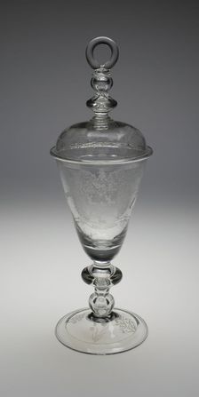 Covered Diamond-Engraved Armorial Marriage Goblet, England, c. 1700-1709. Creator: Unknown