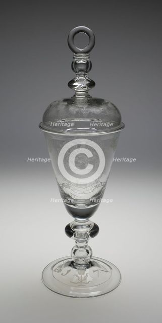 Covered Diamond-Engraved Armorial Marriage Goblet, England, c. 1700-1709. Creator: Unknown.