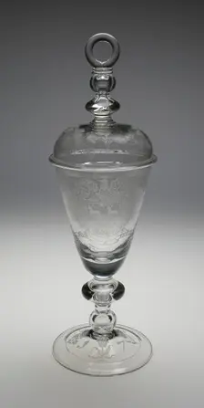 Covered Diamond-Engraved Armorial Marriage Goblet, England, c. 1700-1709. Creator: Unknown