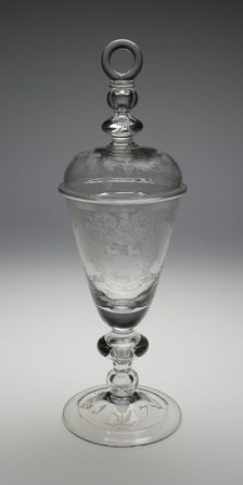 Covered Diamond-Engraved Armorial Marriage Goblet, England, c. 1700-1709. Creator: Unknown