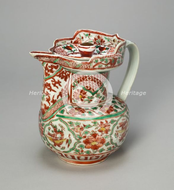 Covered Ewer with Dragons and Peonies, Ming dynasty, 16th cent., overglaze painting added later. Creator: Unknown.