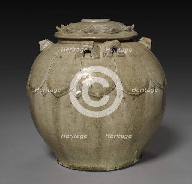 Covered Jar with Carved Lotus Petals, 386-581. Creator: Unknown.