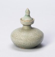 Covered Oil Bottle with Peony Sprays, Korean Peninsula, Goryeo dynasty (918-1392), 12th century. Creator: Unknown