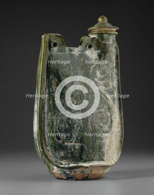 Covered Pilgrim Flask with Scrolls, Liao dynasty (907-1124), 11th century. Creator: Unknown.