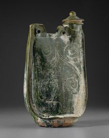 Covered Pilgrim Flask with Scrolls, Liao dynasty (907-1124), 11th century. Creator: Unknown