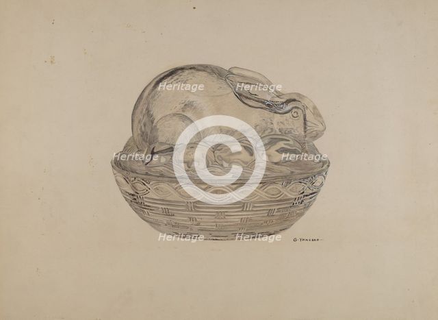 Covered Rabbit Dish, 1935/1942. Creator: George Yanosko.