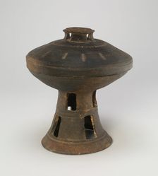 Covered Stem Bowl with Openwork Decoration, Korea, Three Kingdoms period..., 5th/6th century. Creator: Unknown