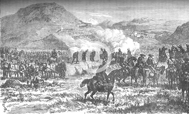 'Covering the retreat of the fifty-eighth regiment after the Battle of Laing's Nek', c1880. Artist: Unknown.