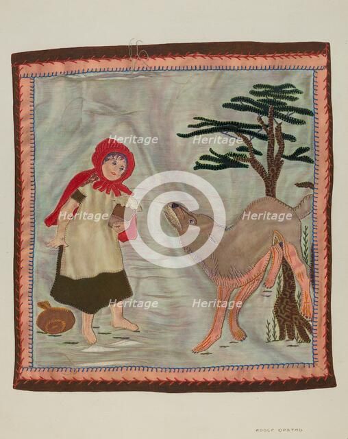 Coverlet Detail (Red Riding Hood), c. 1941. Creator: Adolph Opstad.