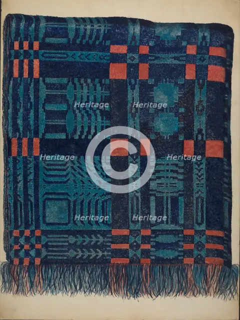 Coverlet - Pine Tree Border, c. 1937. Creator: Eva Wilson.