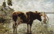 Cow and Boy, 1885. Creator: Akseli Gallen-Kallela