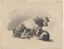 Cow and goat lying down, 1800-01. Creator: Adam von Bartsch