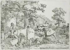 Cow and Horse at the Trough, n.d. Creator: Jean-Louis Demarne