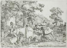 Cow and Horse at the Trough, n.d. Creator: Jean-Louis Demarne