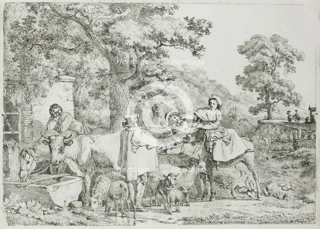 Cow and Horse at the Trough, n.d. Creator: Jean-Louis Demarne.