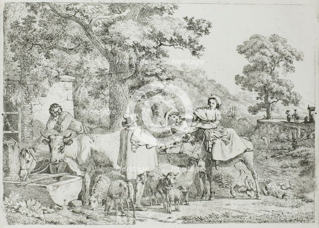 Cow and Horse at the Trough, n.d. Creator: Jean-Louis Demarne.