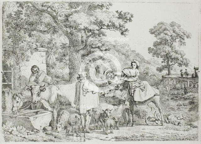 Cow and Horse at the Trough, n.d. Creator: Jean-Louis Demarne.