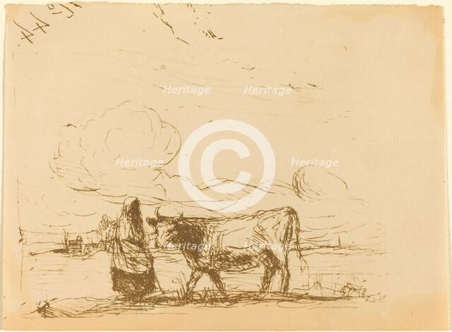 Cow and Its Keeper (La Vache et sa gardienne), 1860. Creator: Jean-Baptiste-Camille Corot.