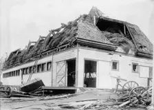 Cow barn unroofed, Geneva, N.Y., Cyclone, between c1910 and c1915. Creator: Bain News Service