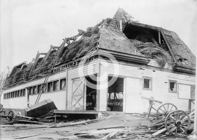 Cow barn unroofed, Geneva, N.Y., Cyclone, between c1910 and c1915. Creator: Bain News Service.