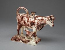 Cow Creamer with Calf, Staffordshire, 1770/95. Creator: Staffordshire Potteries