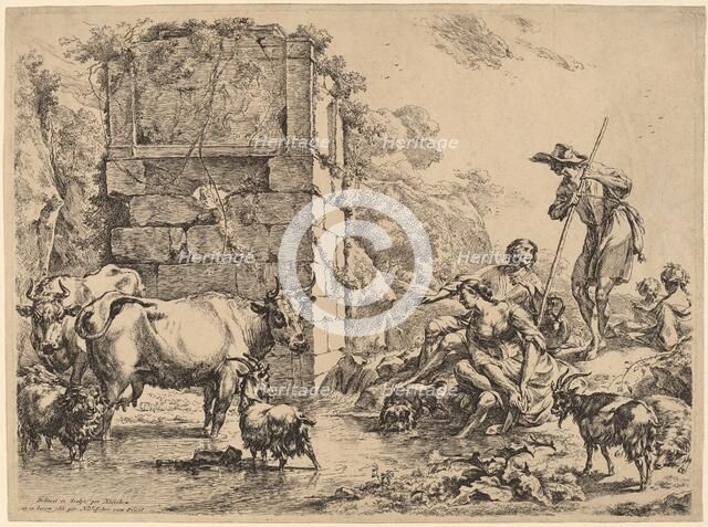 Cow Drinking, 1680. Creator: Nicolaes Berchem.