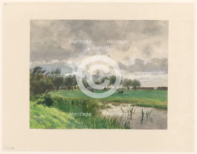 Cow grazing in a meadow, 1845-1925. Creator: Julius Jacobus van de Sande Bakhuyzen.