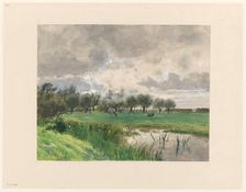 Cow grazing in a meadow, 1845-1925. Creator: Julius Jacobus van de Sande Bakhuyzen