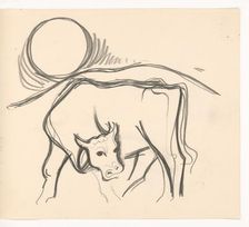 Cow in the countryside, 1937. Creator: Mikulas Galanda