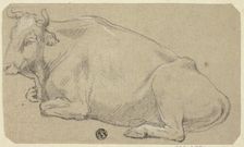 Cow Lying on Haunches (recto); Head of a Woman and Sketch of Horse's Head (verso), n.d. Creator: Unknown