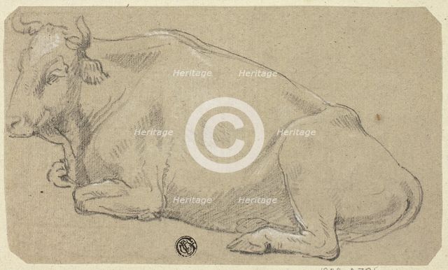 Cow Lying on Haunches (recto); Head of a Woman and Sketch of Horse's Head (verso), n.d. Creator: Unknown.