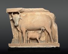 Cow Suckling a Calf, About 9th century. Creator: Unknown
