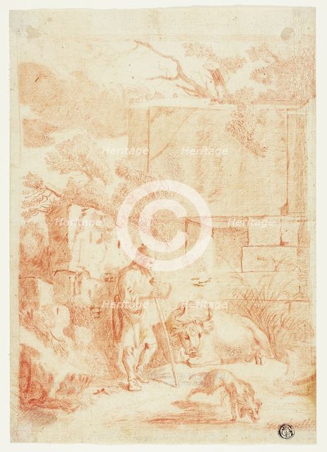 Cowherd with Bull and Dog in Ruins, n.d. Creator: Unknown.