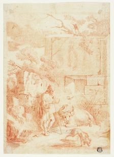 Cowherd with Bull and Dog in Ruins, n.d. Creator: Unknown