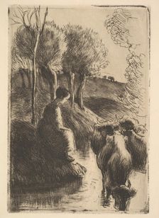 Cowherd, at Water's Edge, 1890. Creator: Camille Pissarro