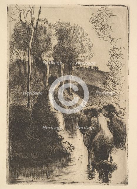 Cowherd, at Water's Edge, 1890. Creator: Camille Pissarro.
