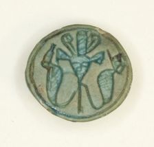 Cowroid: Hathor Sistrum Flanked by Uraei, Egypt, New Kingdom, Dynasty 18 (about 1550-1295 BCE). Creator: Unknown