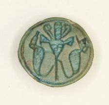 Cowroid: Hathor Sistrum Flanked by Uraei, Egypt, New Kingdom, Dynasty 18 (about 1550-1295 BCE). Creator: Unknown