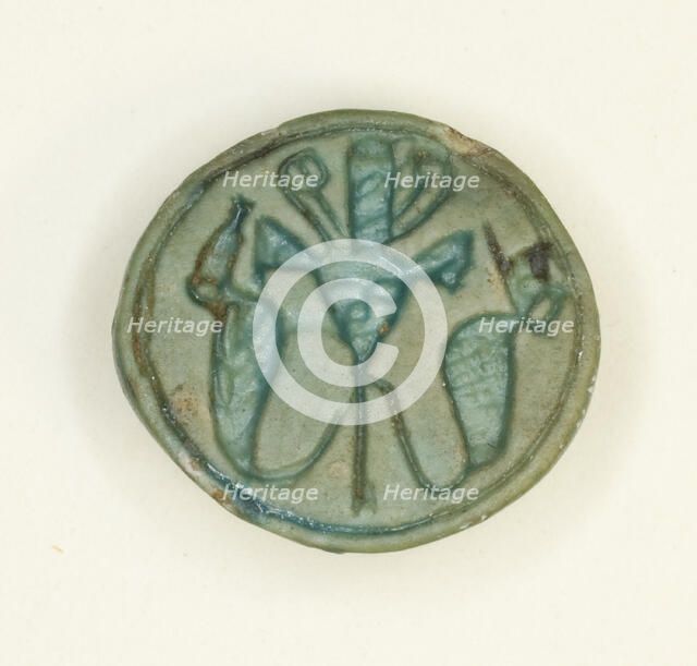 Cowroid: Hathor Sistrum Flanked by Uraei, Egypt, New Kingdom, Dynasty 18 (about 1550-1295 BCE). Creator: Unknown.