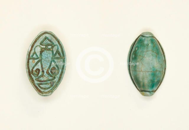 Cowroid: Hes vase, flowers, and nb sign, Egypt, New Kingdom, Dynasty 18 (1550-1069 BCE). Creator: Unknown.