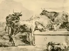 Cows watering mid-late 18th century, (1928). Artist: Giovanni Domenico Tiepolo
